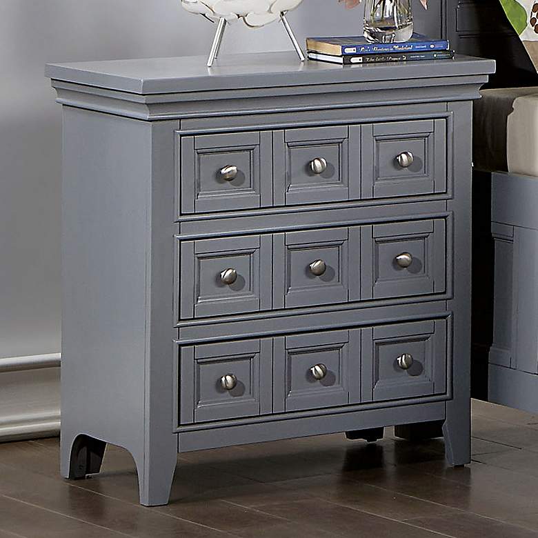 Image 1 Ender 26" Wide Gray Wood 3-Drawer USB Port Nightstand