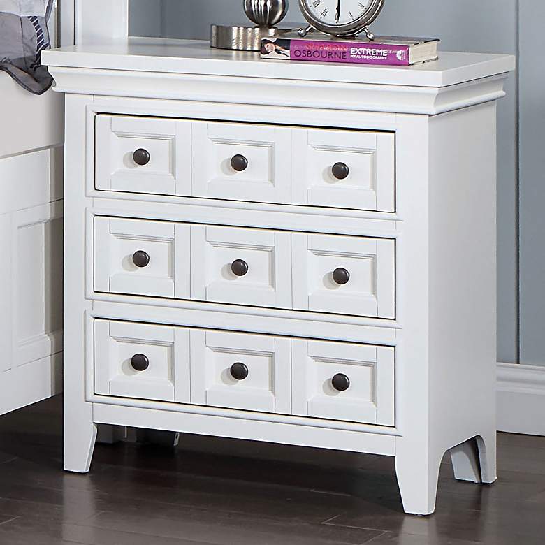 Image 1 Ender 26" Wide White Wood 3-Drawer USB Port Nightstand