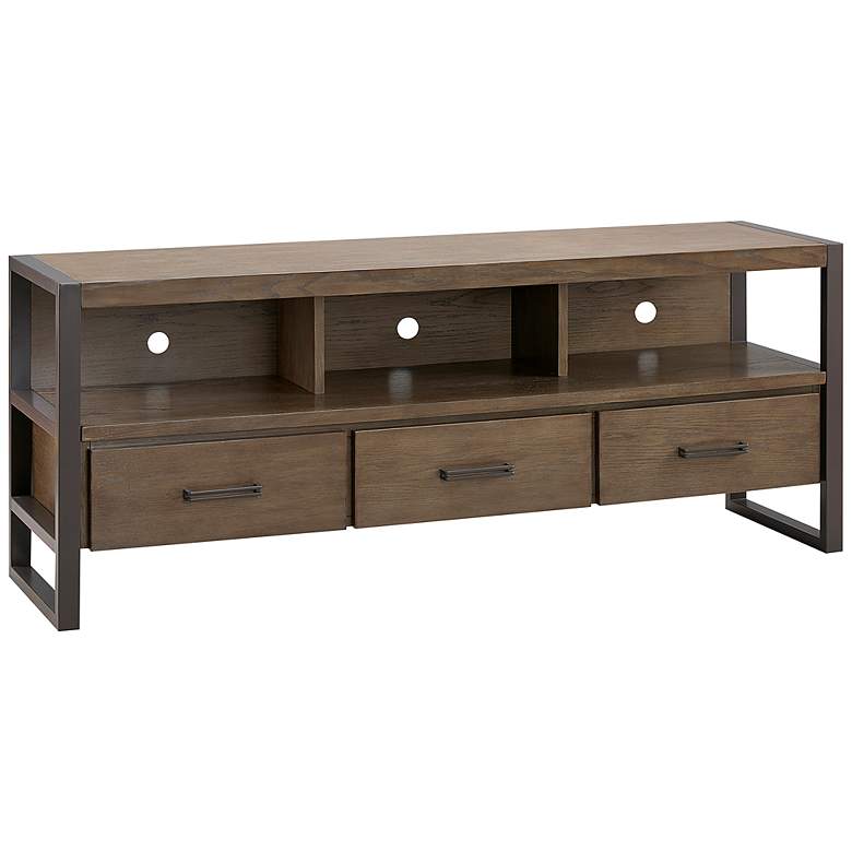 Image 2 Ender 60" Wide Smoke Gray Gunmetal 3-Drawer TV Stand