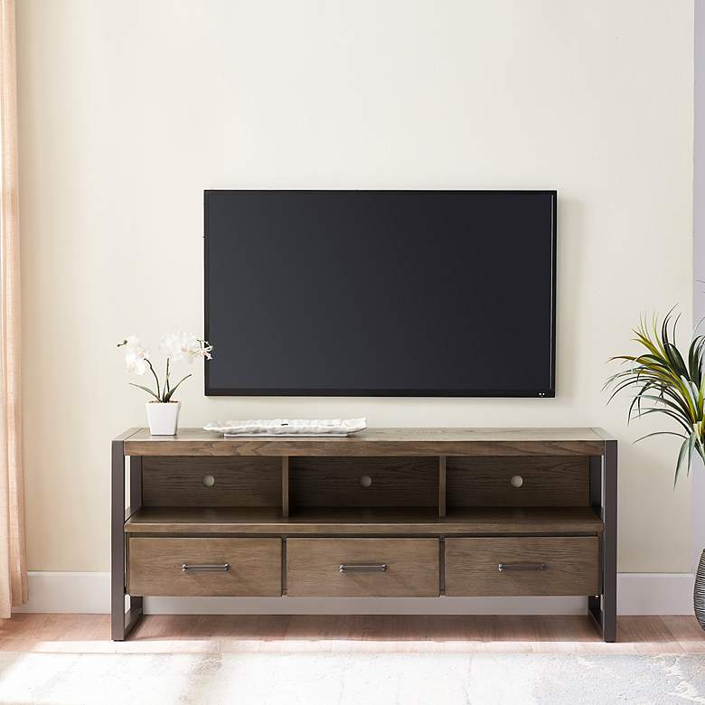 Image 7 Ender 60" Wide Smoke Gray Gunmetal 3-Drawer TV Stand more views