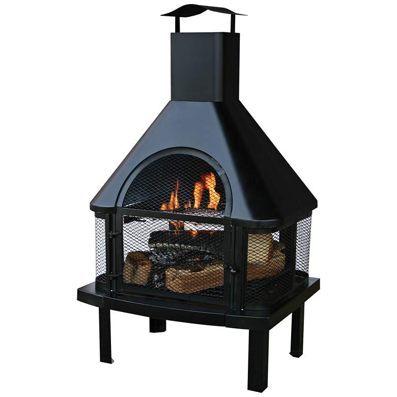 Image 1 Endless Summer 43 1/2" High Black Steel Wood Burning Outdoor Fireplace