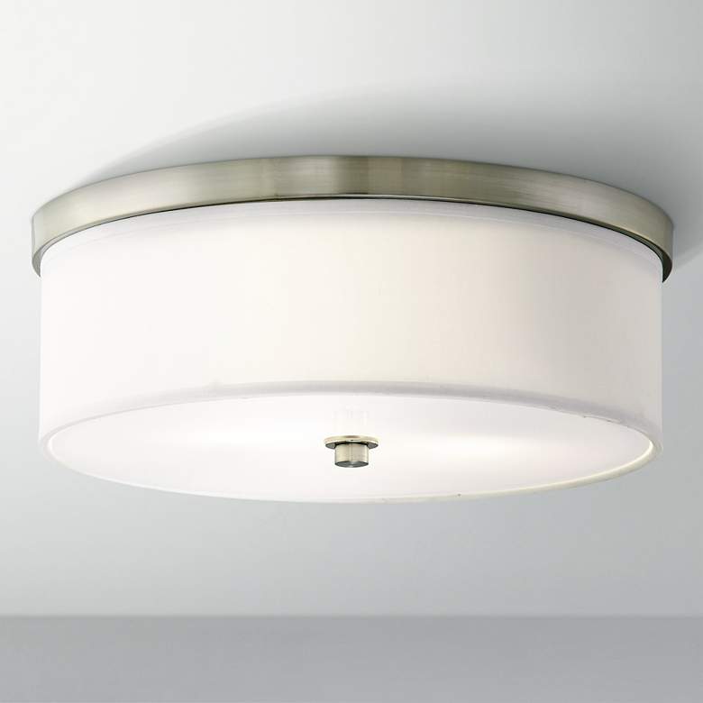 Image 1 Energy Efficient White Fabric 14" Wide Ceiling Light