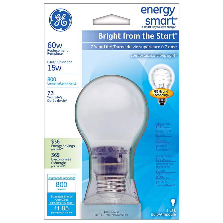 Image 1 Energy Smart Bright From the Start 15 Watt Hybrid Light Bulb