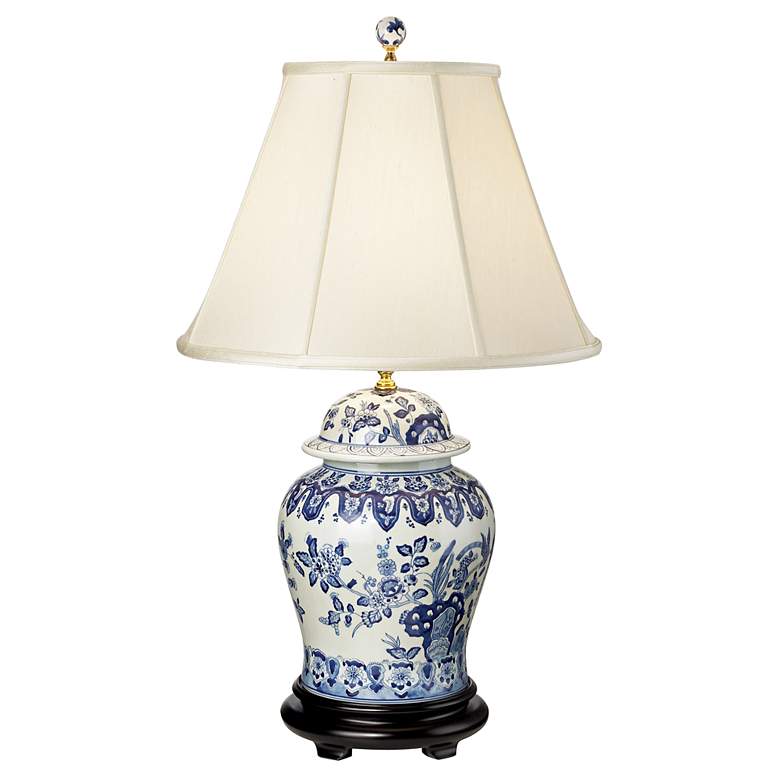 English Floral Hand-Painted Porcelain Ginger Jar Table Lamp more views