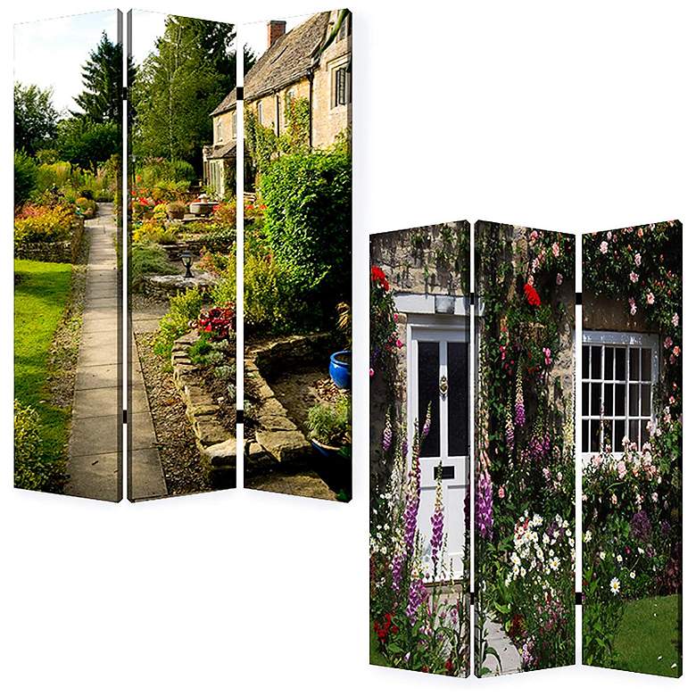 Image 4 English Garden 48" Wide Printed Canvas Screen/Room Divider more views