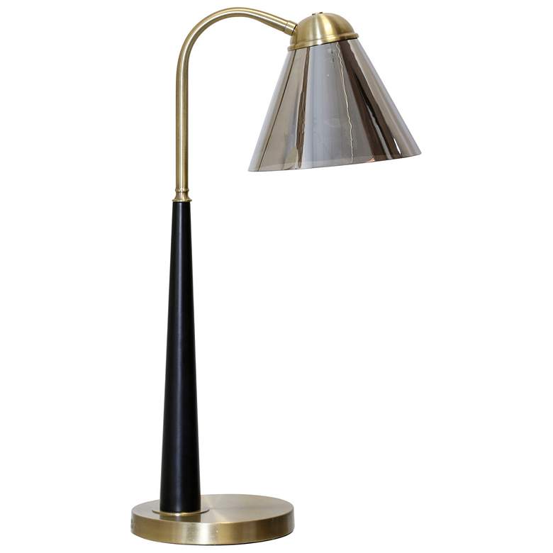 Image 1 English Gold 26" High Steel Table Lamp With Smoked Glass Shade