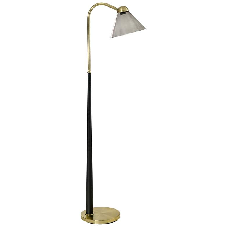 Image 1 English Gold 60" High Black And Gold Floor Lamp With Smoked Glass Shad