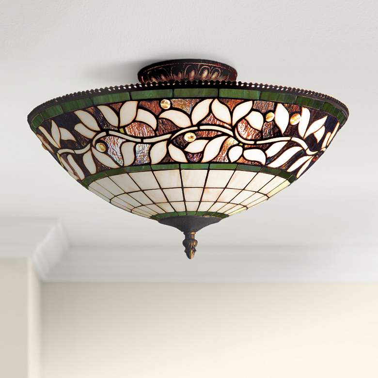 Image 1 English Ivy Tiffany Glass 16" Wide Ceiling Light Fixture