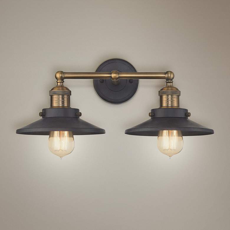 Image 1 English Pub 18 inchW Brass and Tarnished Graphite Bath Light