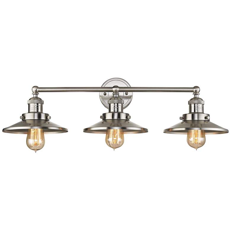 Image 1 English Pub 28 inch Wide Satin Nickel 3-Light Bath Light