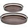 Engraved Brown Metal Oval Serving Trays Set of 2