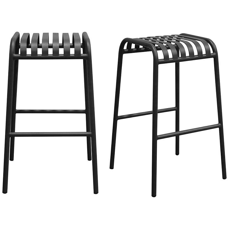 Image 1 Enid 29 1/2" Black Metal Outdoor Bar Stools Set of 2