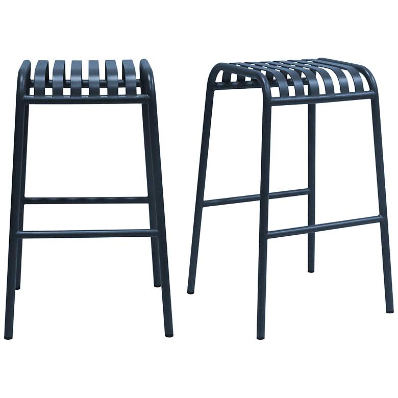 Image 1 Enid 29 1/2" Dark Blue Metal Outdoor Bar Stools Set of 2