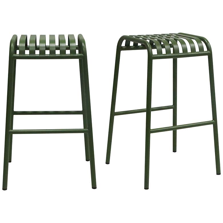 Image 1 Enid 29 1/2" Dark Green Metal Outdoor Bar Stools Set of 2
