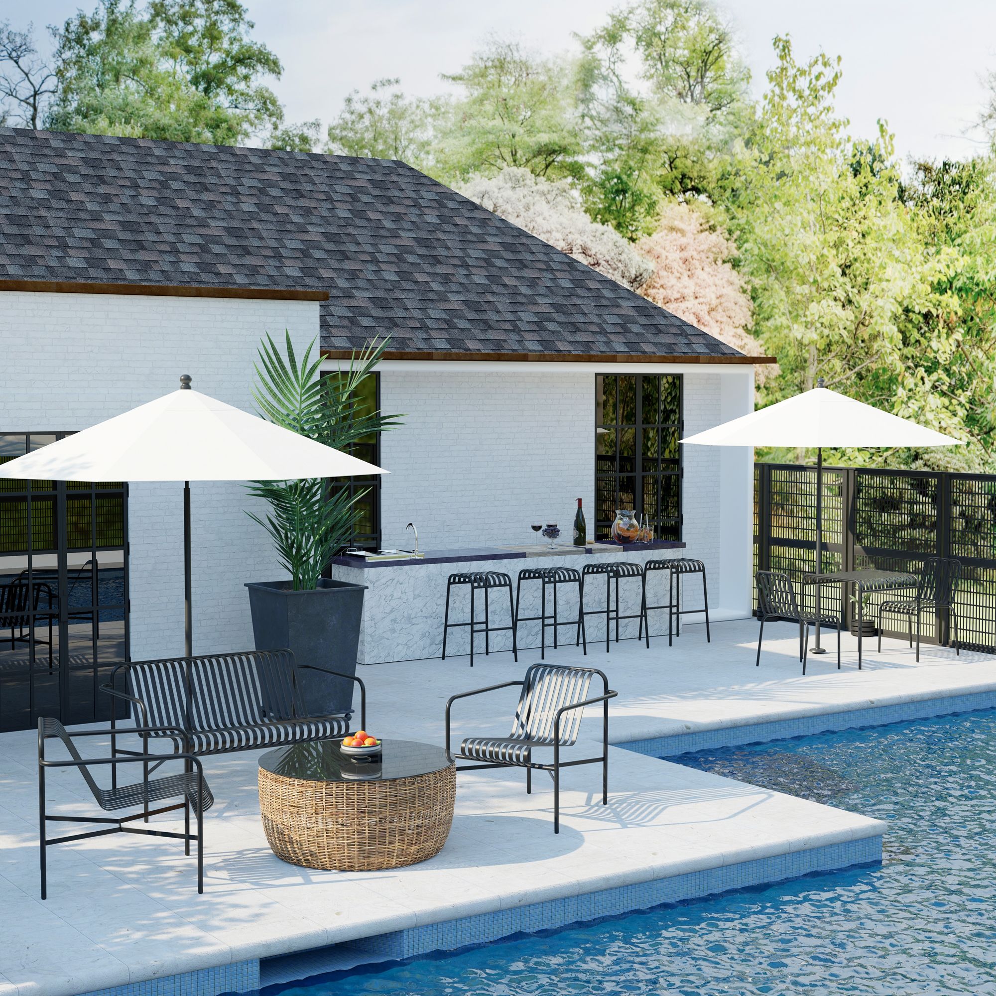 Enid Black Metal Outdoor Lounge Chair in scene