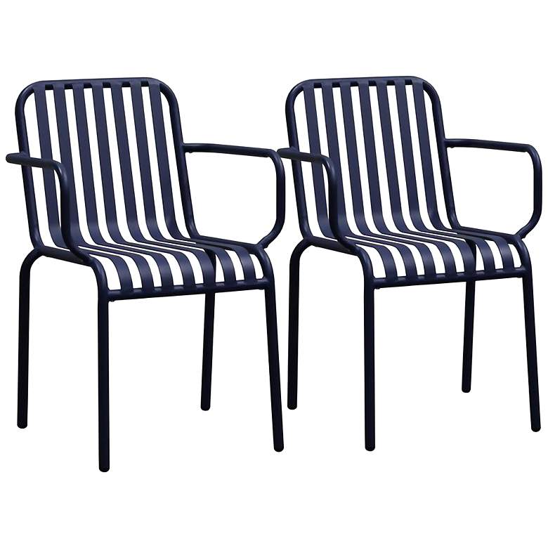 Image 2 Enid Dark Blue Metal Outdoor Armchairs Set of 2