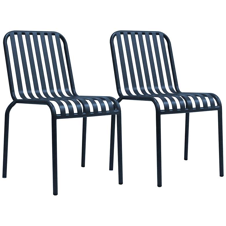 Image 2 Enid Dark Blue Metal Outdoor Side Chairs Set of 2