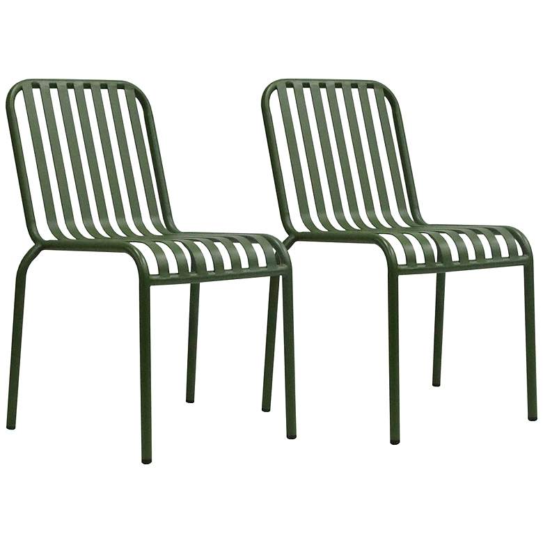 Image 2 Enid Dark Green Metal Outdoor Side Chairs Set of 2