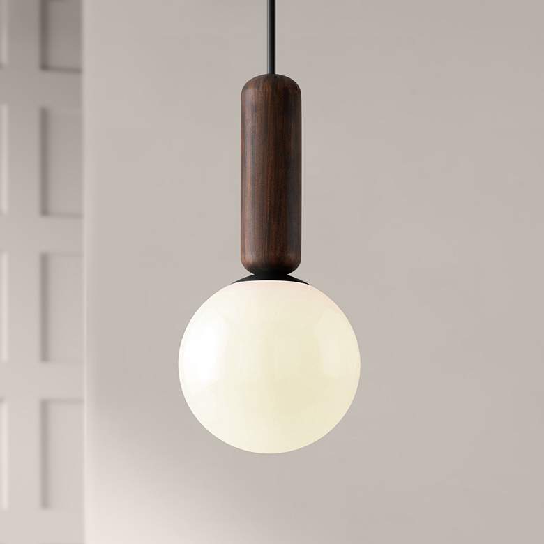 Image 1 Ensign 11 3/4 inchW Black and Natural Acacia Mini Pendant Light