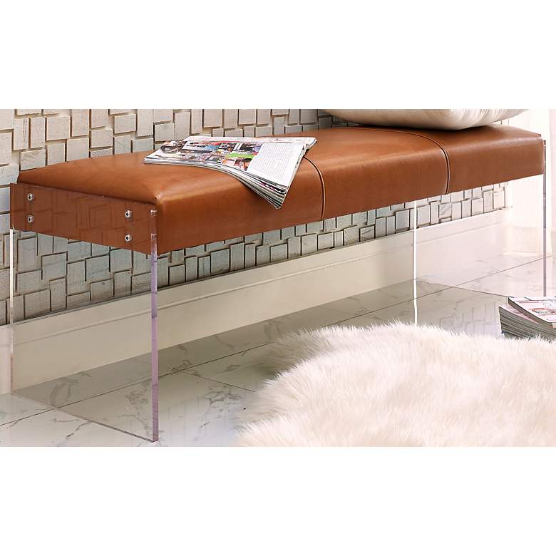 Image 4 Envy 53 1/2 inch Wide Acrylic and Brown Bonded Leather Bench Banquette more views