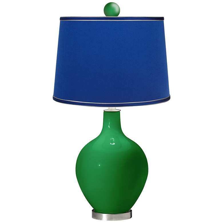 Image 1 Envy - Satin Dark Blue Ovo Table Lamp with Color Finial