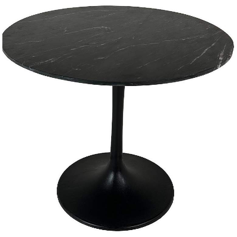 Image 1 Enzo 30" Wide Black Marble Top Black Base Round Dining Table