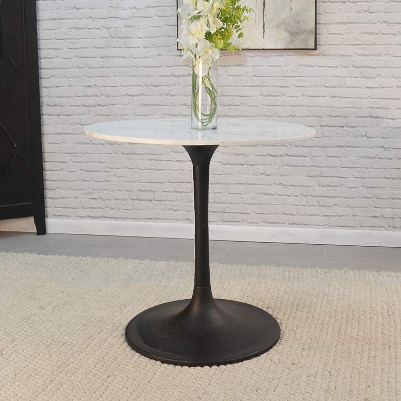 Image 1 Enzo 30"W White Marble and Black Round Dining Table
