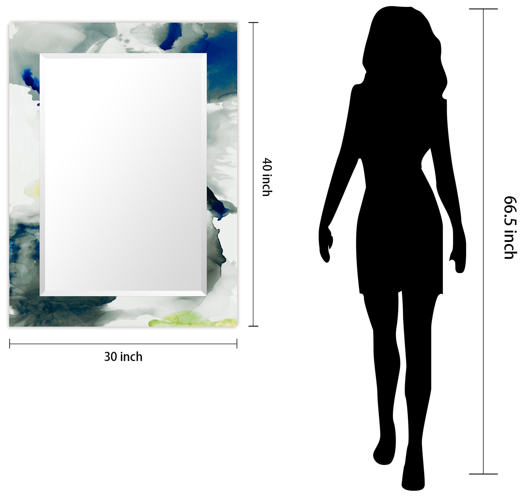 Ephemeral IRectangular Beveled Mirror on Printed Tempered Art Glass