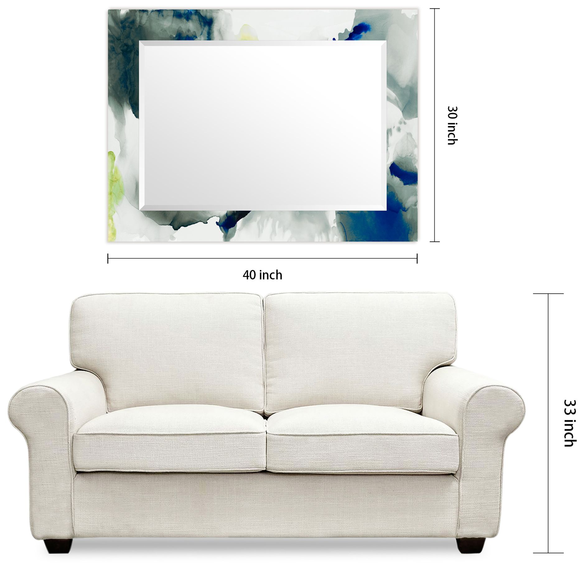 Ephemeral IRectangular Beveled Mirror on Printed Tempered Art Glass
