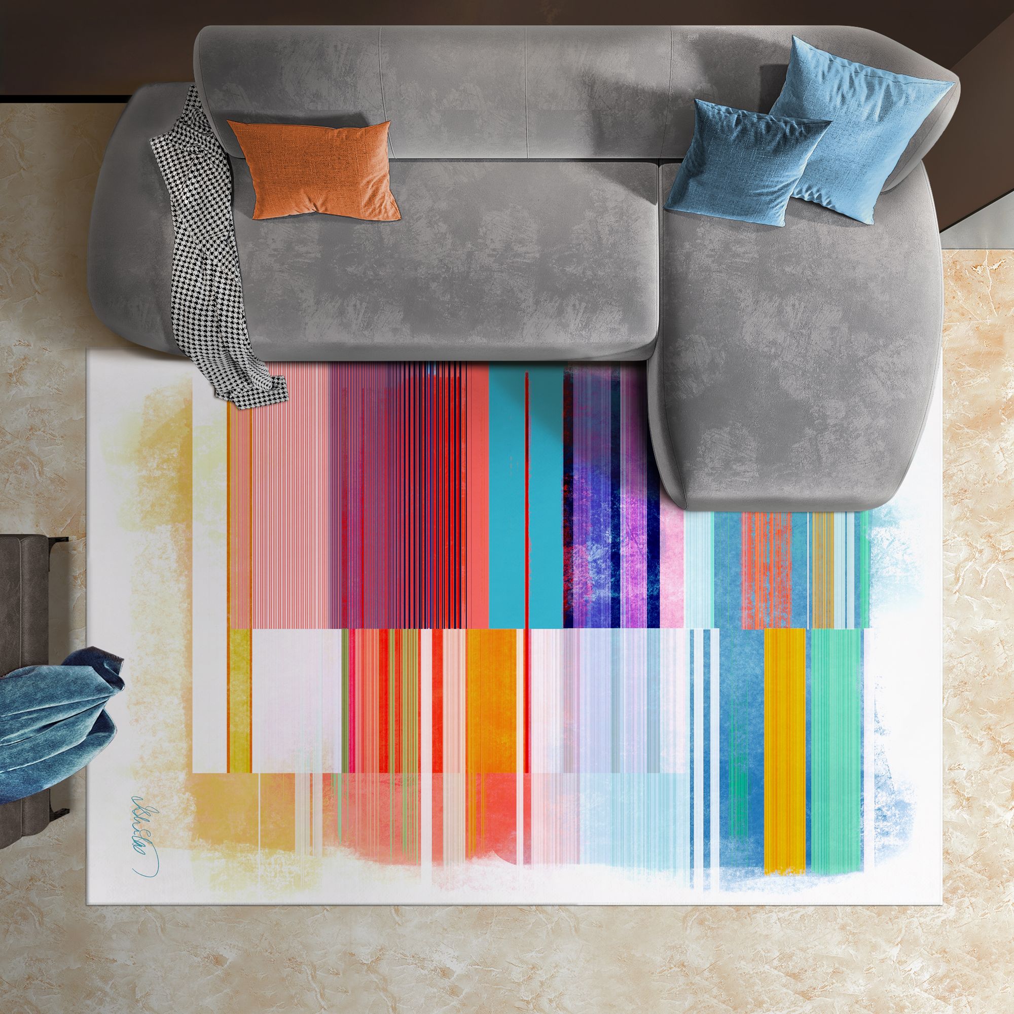 Image 2 Ephemeral Linear Washable Colorful Lines Art Area Rug size 5'x8' more views