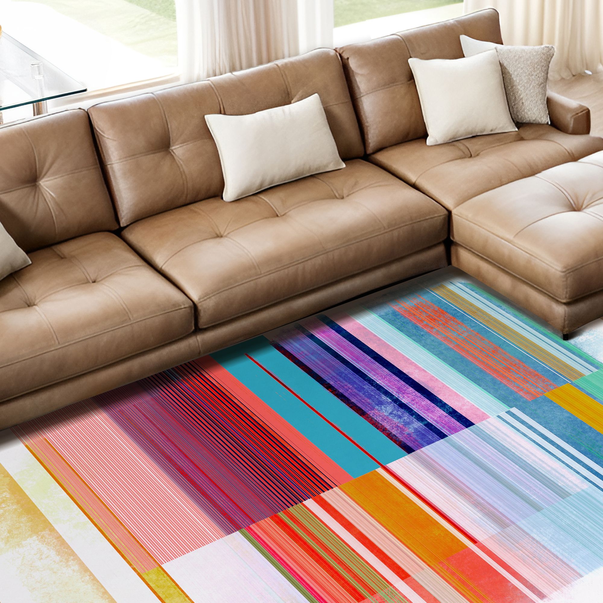 Image 5 Ephemeral Linear Washable Colorful Lines Art Area Rug size 5'x8' more views