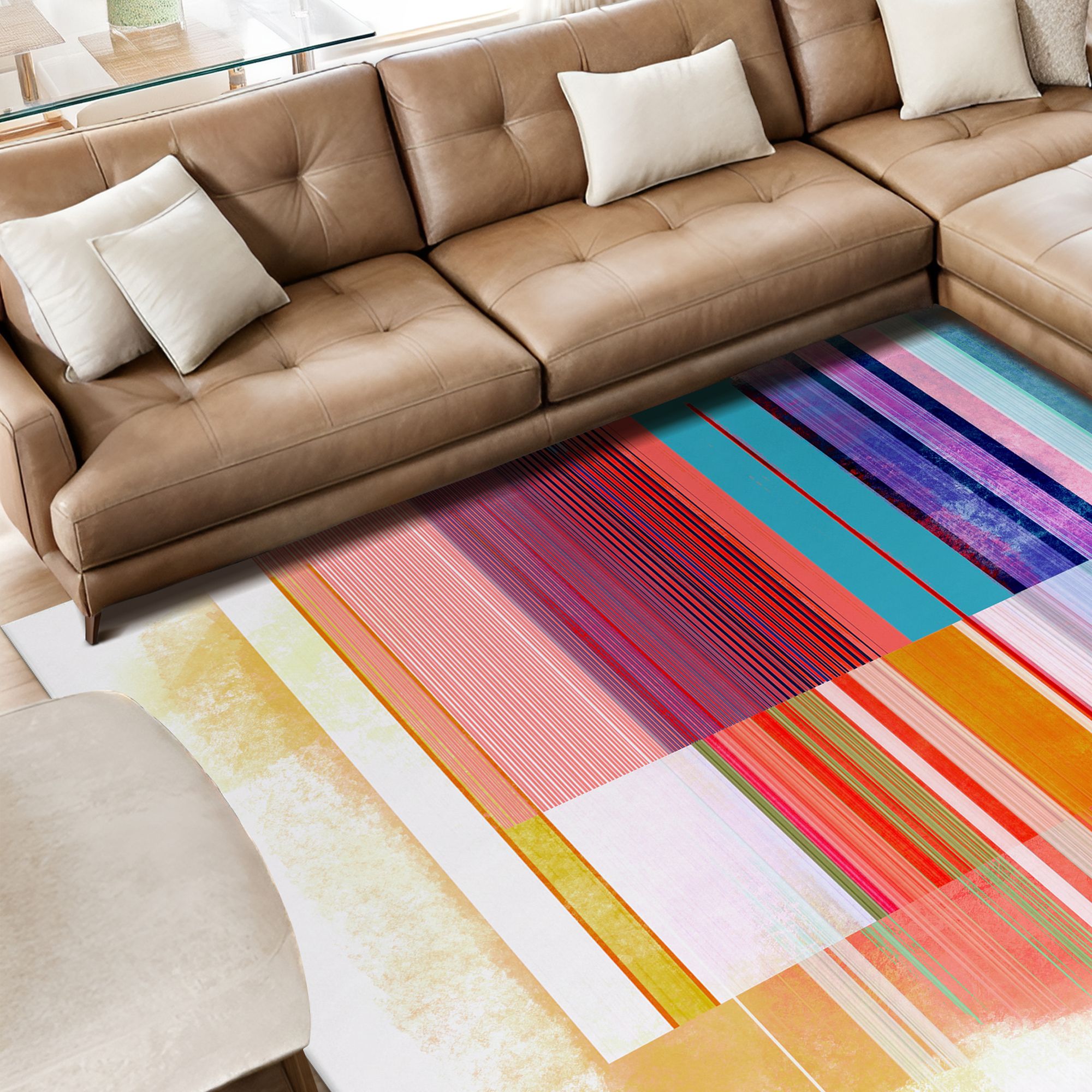 Image 5 Ephemeral Linear Washable Colorful Lines Art Area Rug size 8'x10' more views