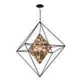 Epic 30&quot; Wide Forged Iron and Topaz Glass Pendant Light