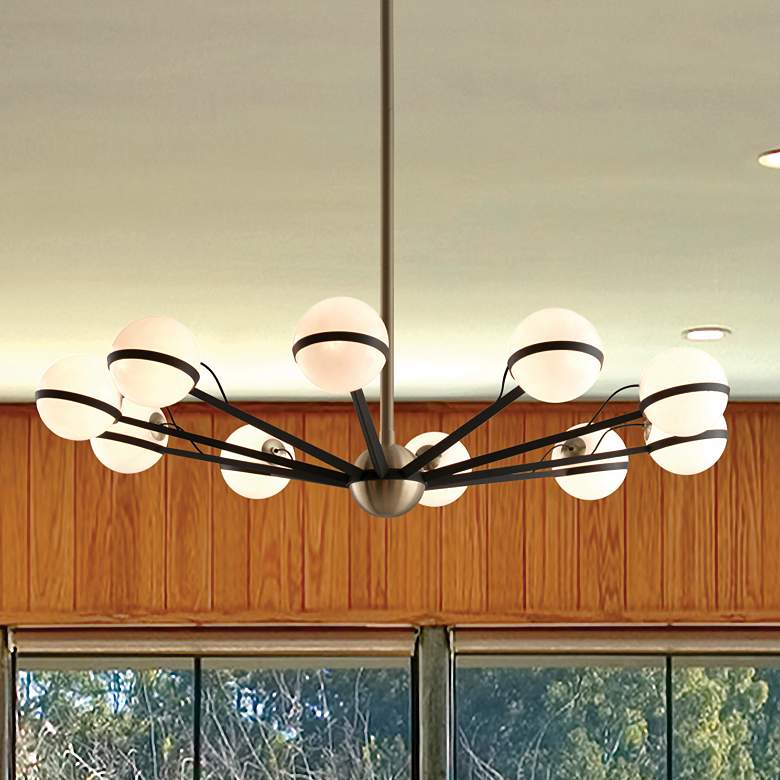 Image 1 Epic 30" Wide Forged Iron and Topaz Glass Pendant Light