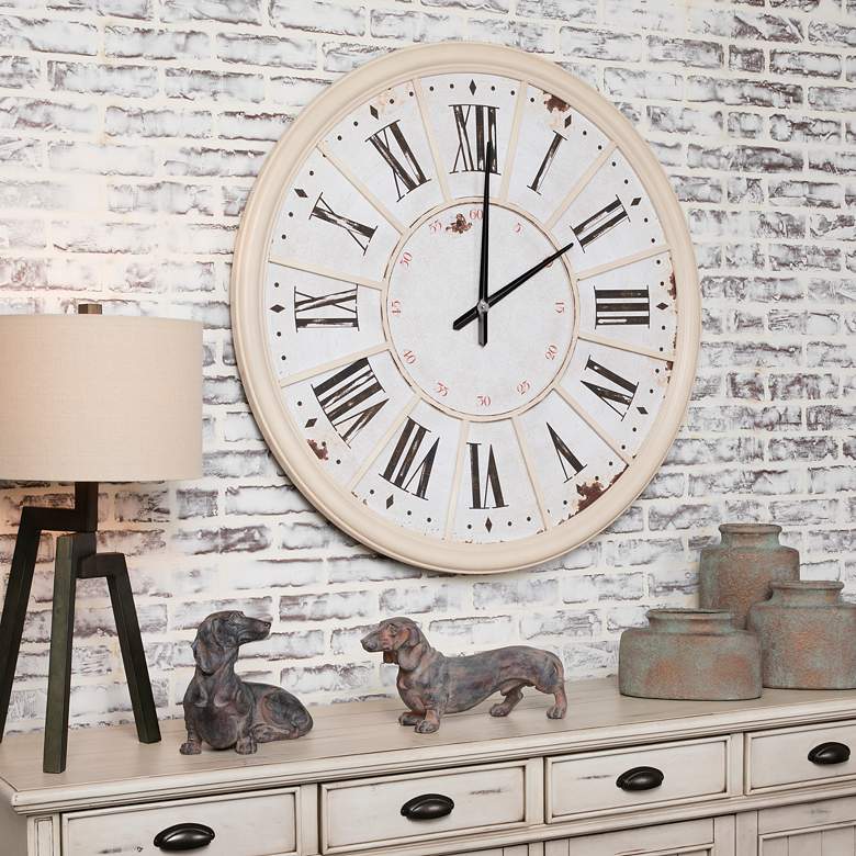 Image 1 Epic Time 39 1/2" Wide Antique Off-White Wall Clock