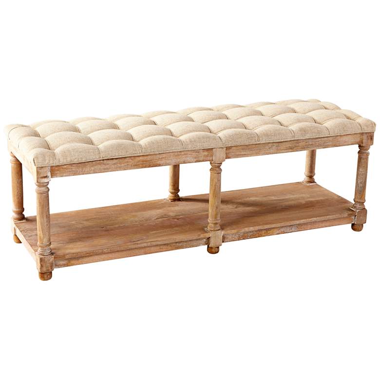 Image 1 Eponine Burnt White Fabric Wood Tufted Rectangular Bench