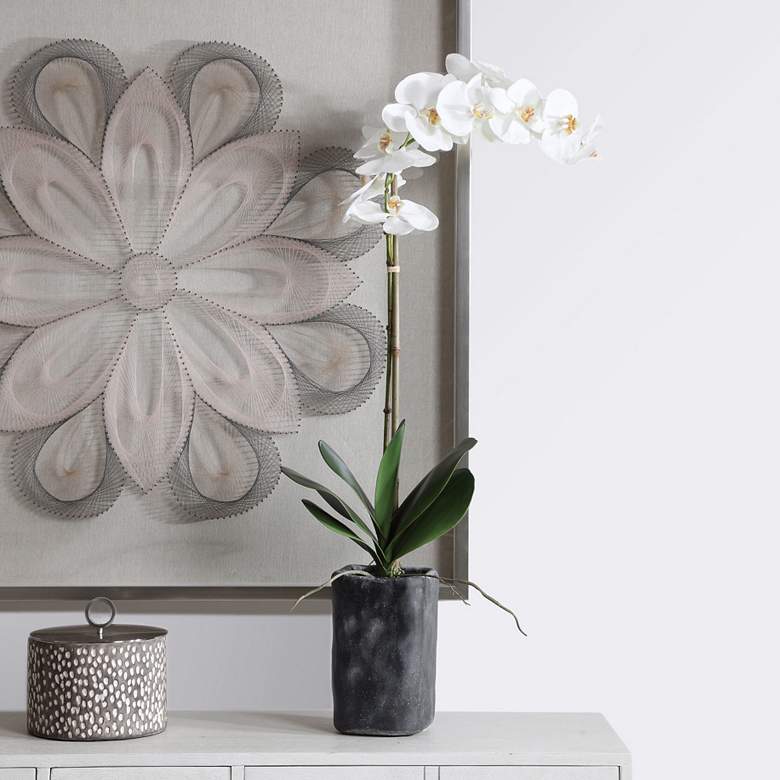 Image 1 Eponine White Orchid 34 1/4"H Faux Flower in Gray Planter