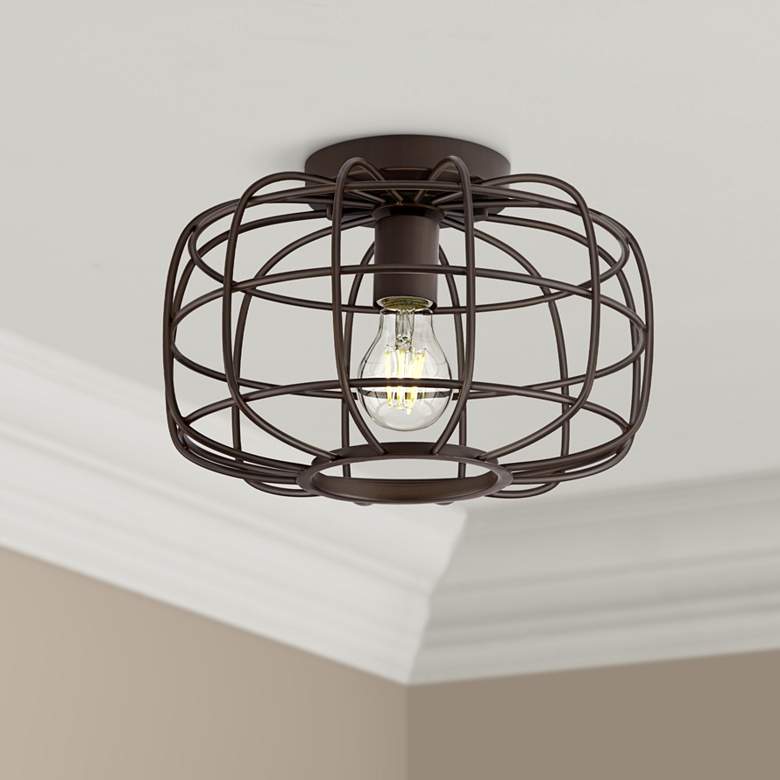 Epstein 12&quot; Wide Oil-Rubbed Bronze Caged Ceiling Light