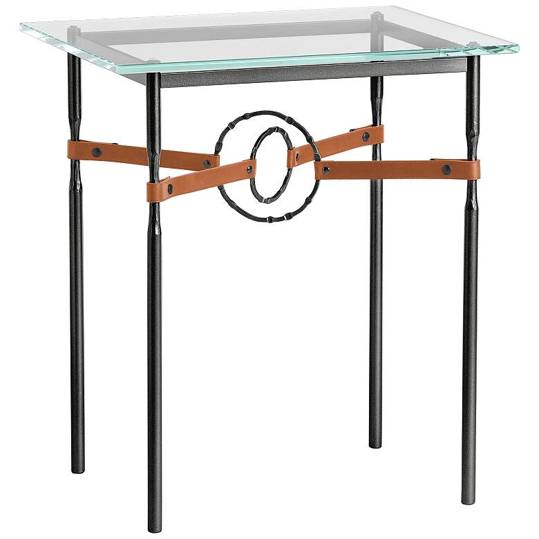 Image 1 Equus 22 inch Wide Black Side Table w/ Black Ring Chestnut Strap