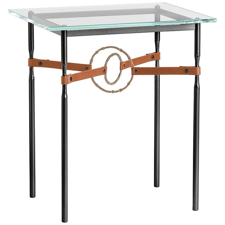 Image 1 Equus 22" Wide Black Side Table w/ Gold Ring Chestnut Strap