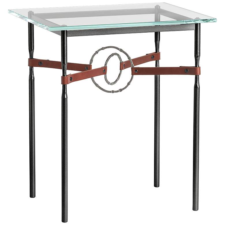 Image 1 Equus 22 inch Wide Black Side Table w/ Natural Ring Brown Strap