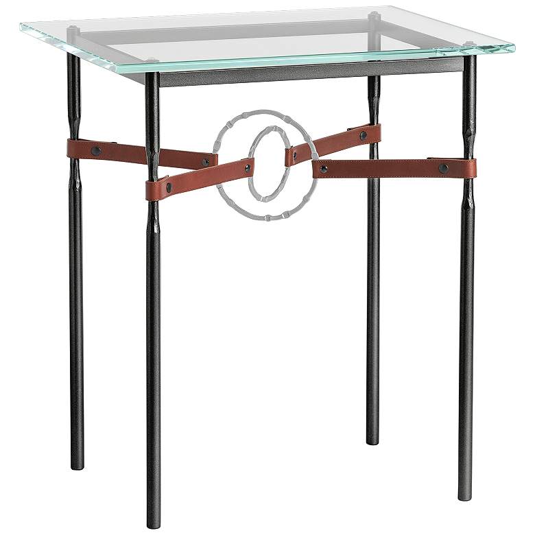 Image 1 Equus 22 inch Wide Black Side Table w/ Platinum Ring Brown Strap