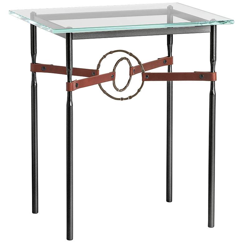 Image 1 Equus 22 inch Wide Black Side Table with Bronze Ring Brown Strap
