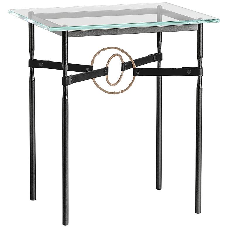 Equus 22 inch Wide Black Side Table with Gold Ring Black Strap