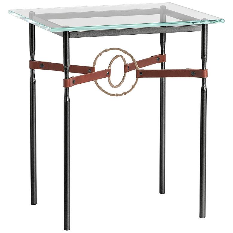 Equus 22&quot; Wide Black Side Table with Gold Ring Brown Strap