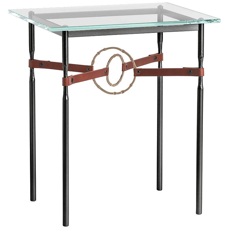 Image 1 Equus 22" Wide Black Side Table with Gold Ring Brown Strap