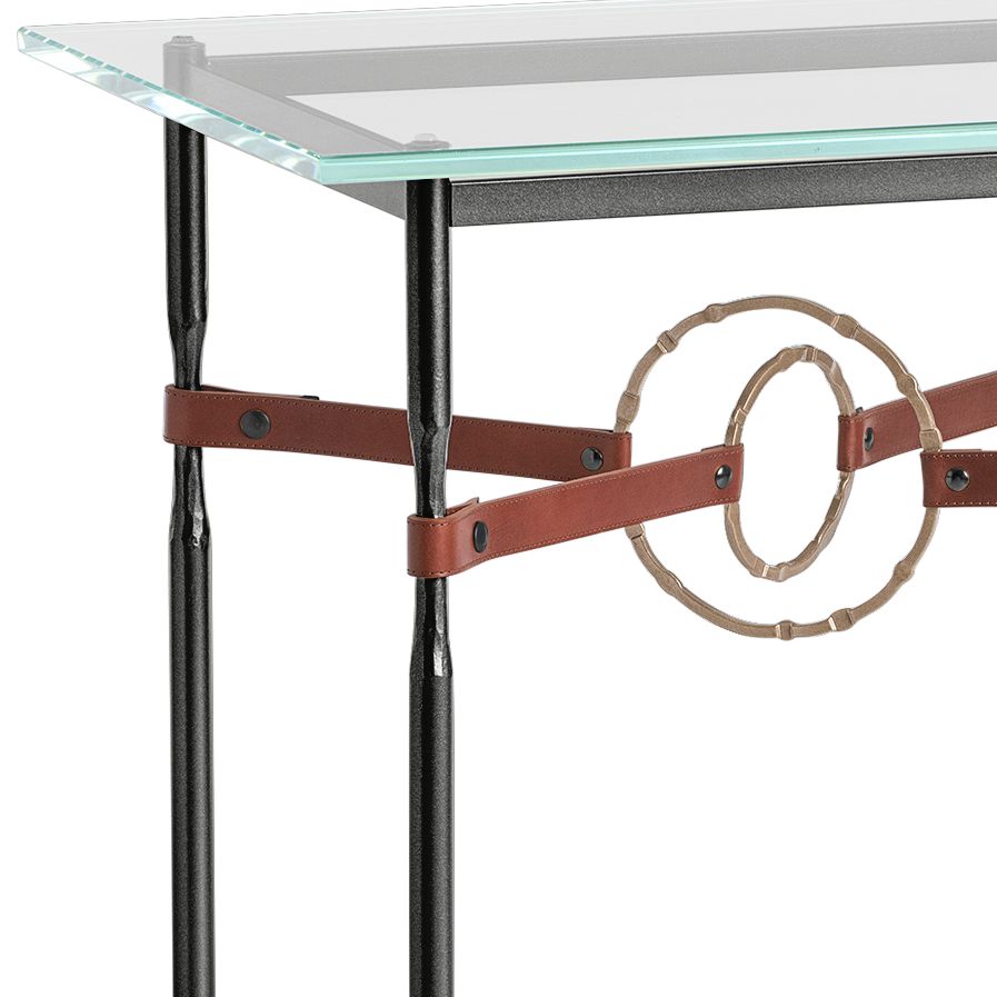 Image 2 Equus 22" Wide Black Side Table with Gold Ring Brown Strap more views