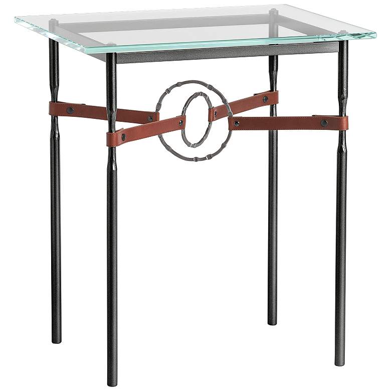 Equus 22&quot; Wide Black Side Table with Smoke Ring Brown Strap