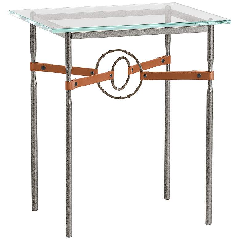 Equus 22 inch Wide Iron Side Table w/ Bronze Ring Chestnut Strap