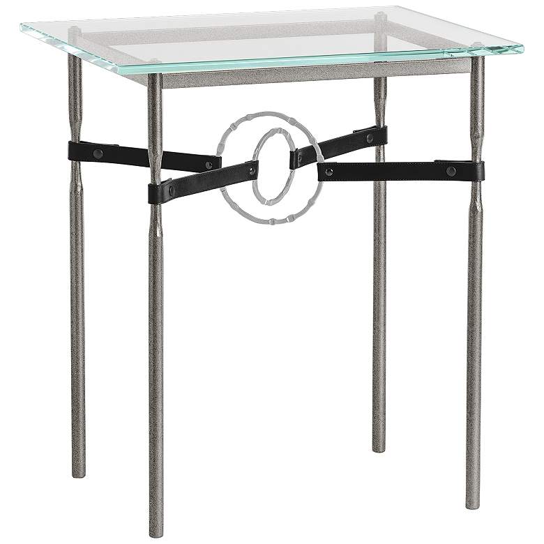 Equus 22 inch Wide Iron Side Table w/ Platinum Ring Black Strap